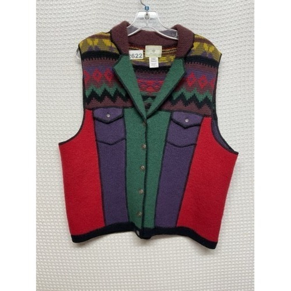 VTG Susan Bristol Patchwork Western Aztec Button Front acket Vest Women 1W China